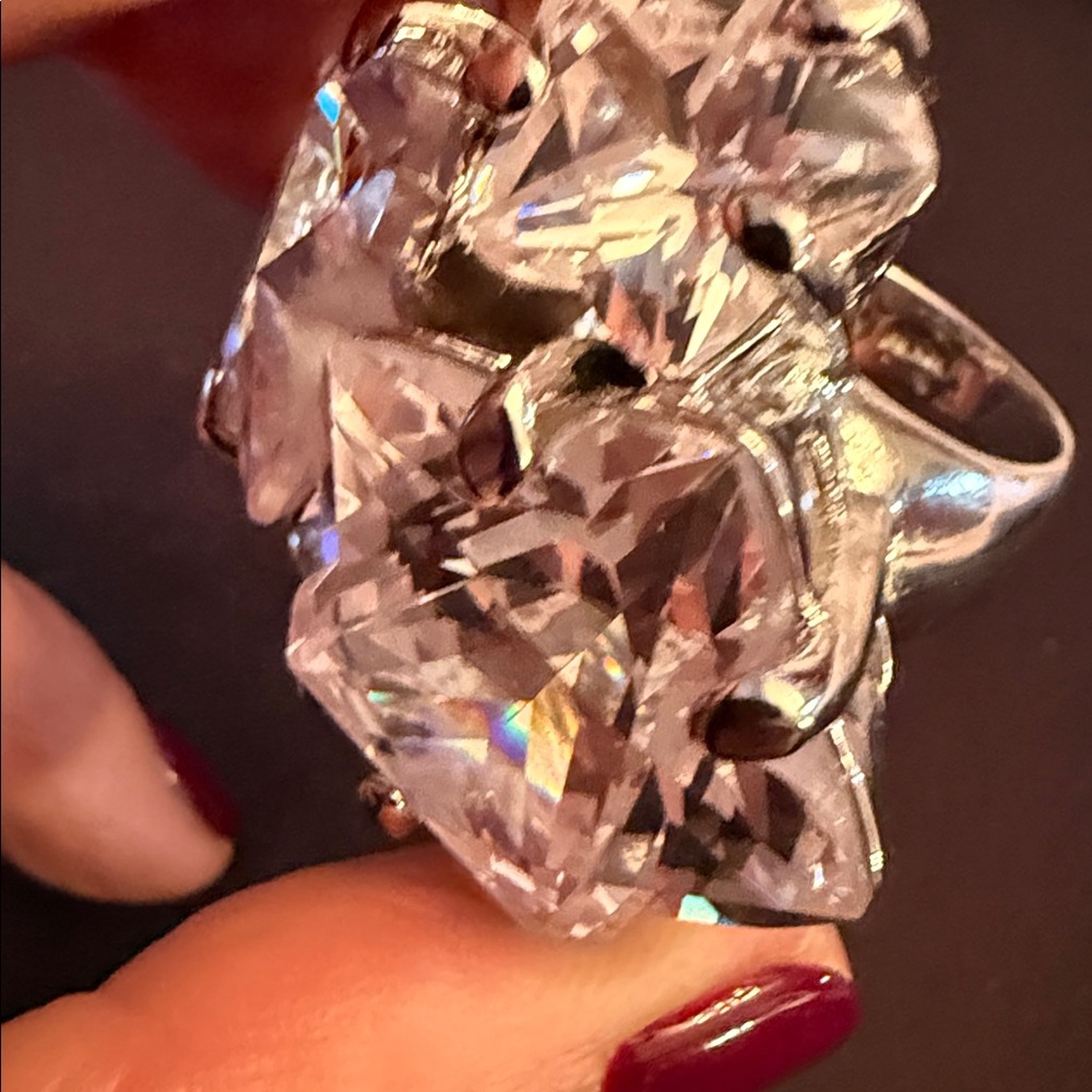 Elegant Silver Crystal Statement Ring - image 3